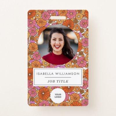 Cute Colorful Boho Pink Floral Employee Photo ID Badge