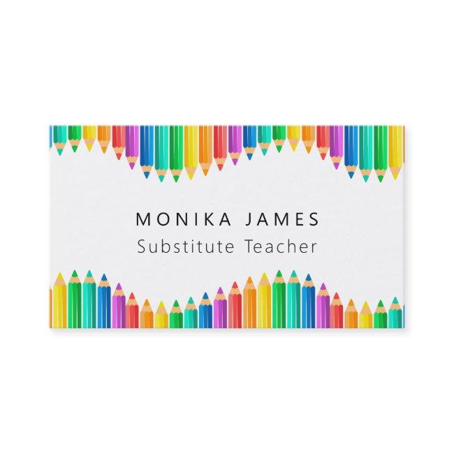 Cute Colorful Pencils Substitute Teacher