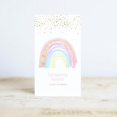 Cute Colorful Rainbow & Gold Heart Confetti