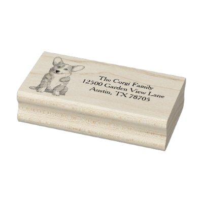 Cute Corgi Dog Family Personalized Return Address Rubber Stamp