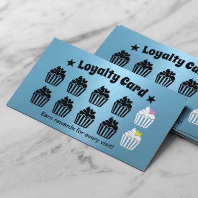 Cute Cupcakes Pastry Bakery Modern Blue Loyalty Card