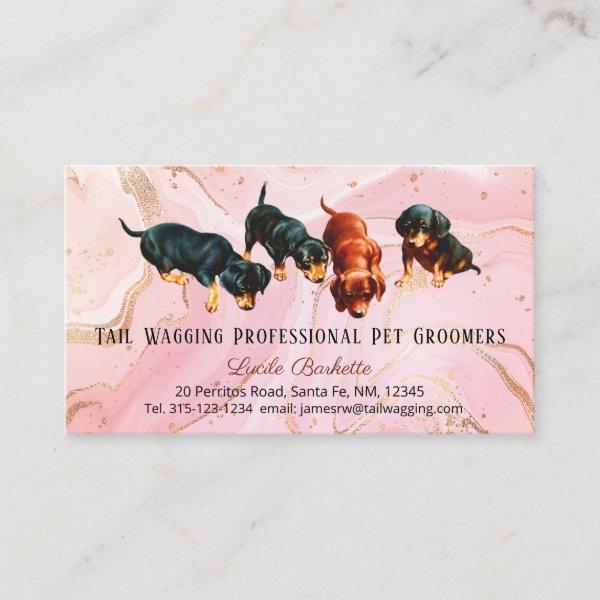 Cute Dachshund Pups Pet Grooming Pink Gold Agate