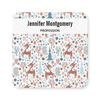 Cute Deer in Whimsical Forest Pattern Square
