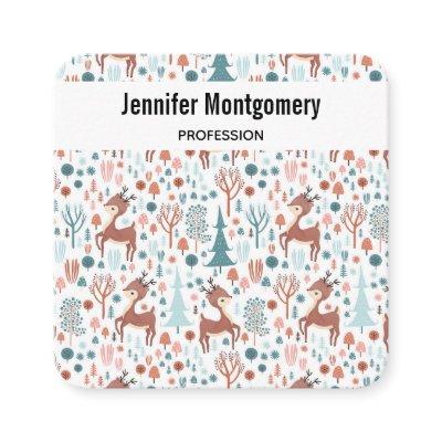 Cute Deer in Whimsical Forest Pattern Square