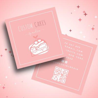 Cute Dessert Cake Artist QR Code Social Media Cool Square