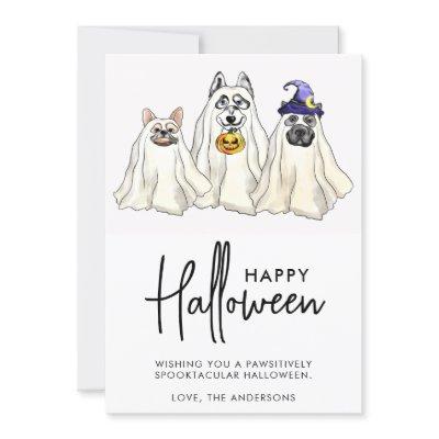 Cute Dog Ghosts Funny Animals Pets Happy Halloween Holiday Card