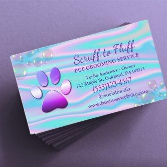 Cute Dog Grooming Service Paw Print Holographic
