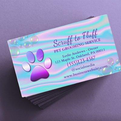 Cute Dog Grooming Service Paw Print Holographic