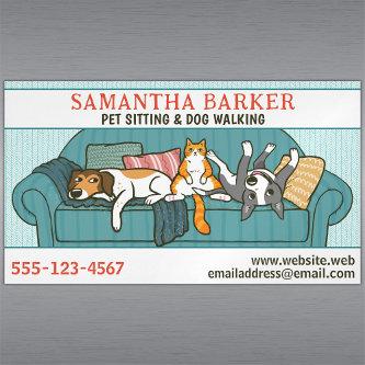 Cute Dogs and Cat Pet Sitting Animal Care Funny  Magnet