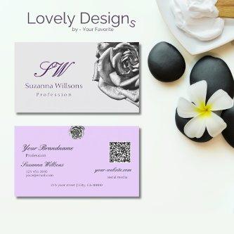 Cute Drawn Rose Plain Gray Lilac Initials QR Code