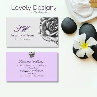 Cute Drawn Rose Plain Gray Lilac with Initials