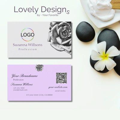 Cute Drawn Rose Plain Gray Lilac with Logo QR Code