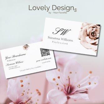 Cute Dusty Pink Rose Plain White Initials QR Code