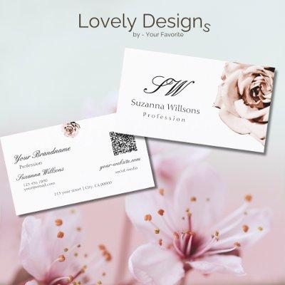 Cute Dusty Pink Rose Plain White Initials QR Code