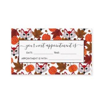 Cute Fall Fox Pumpkin Acorn Maple Leaf Watercolor Appointment Card