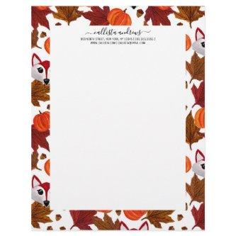 Cute Fall Fox Pumpkin Acorn Maple Leaf Watercolor Letterhead