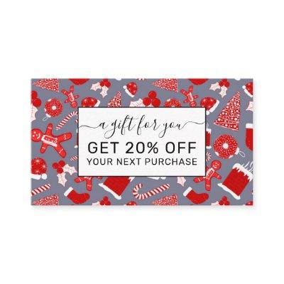 Cute Festive Red Illustrations Christmas Pattern Discount Card