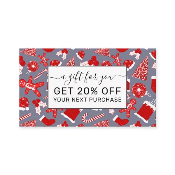 Cute Festive Red Illustrations Christmas Pattern Discount Card