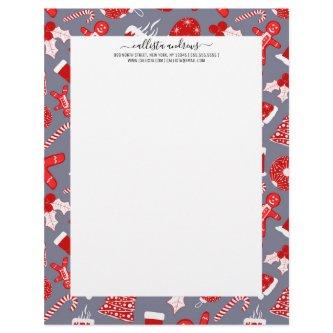 Cute Festive Red Illustrations Christmas Pattern Letterhead