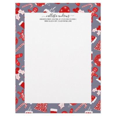 Cute Festive Red Illustrations Christmas Pattern Letterhead