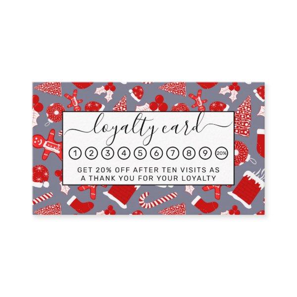 Cute Festive Red Illustrations Christmas Pattern Loyalty Card