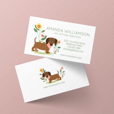 Cute Floral Dachshund Dog Pet Care Services