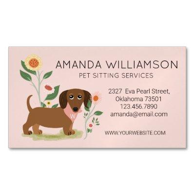 Cute Floral Dachshund Dog Pet Care Services  Magnet