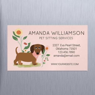 Cute Floral Dachshund Dog Pet Care Services  Magnet