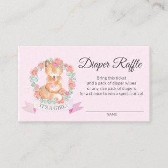 Cute Floral Fox Baby Shower Diaper Raffle Ticket