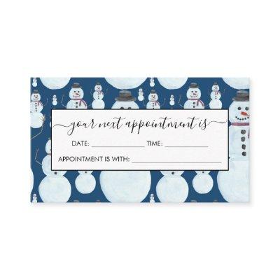 Cute Frosty Blue Snowman Watercolor Pattern Appointment Card