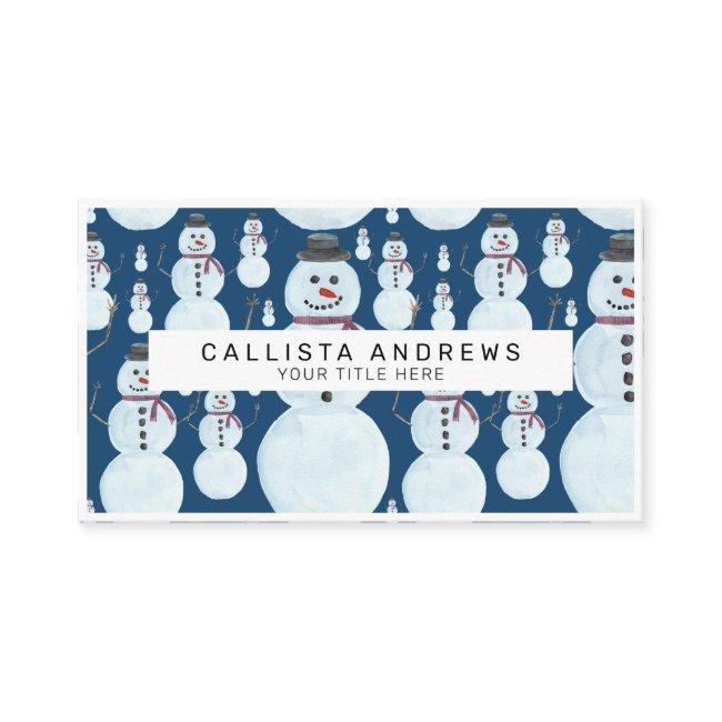 Cute Frosty Blue Snowman Watercolor Pattern