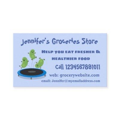 Cute funny green beans on trampoline cartoon
