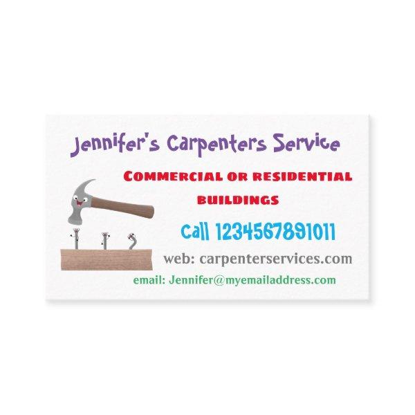 Cute, funny hammer and nails cartoon illustration