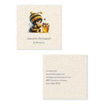 Cute Girl in Bee Costume with Honey Square