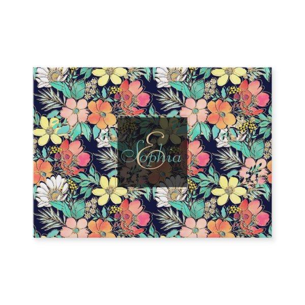 Cute Girly Pink Floral Golden Strokes Design