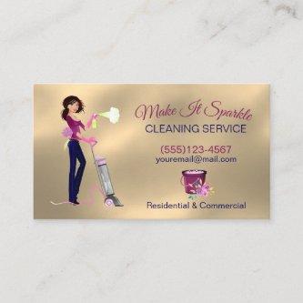 Cute Gold Cartoon Maid Cleaning Services