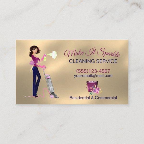 Cute Gold Cartoon Maid Cleaning Services
