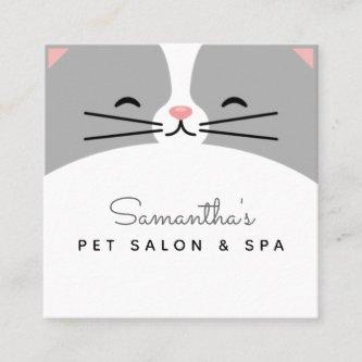 Cute Gray Cat Kitten Face Pet Care Salon & Spa Fun Square