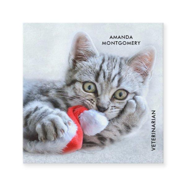 Cute Gray Tabby Cat Christmas Hat Xmas Square