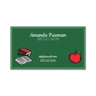 Cute Green Chalkboard & Apple Substitute Teacher