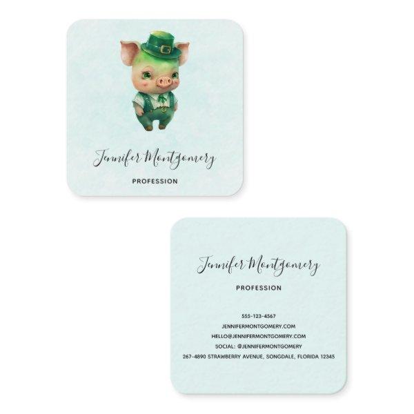 Cute Green Fairytale Pig in Fancy Attire Square