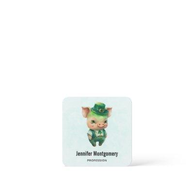 Cute Green Fairytale Pig in Fancy Attire Square