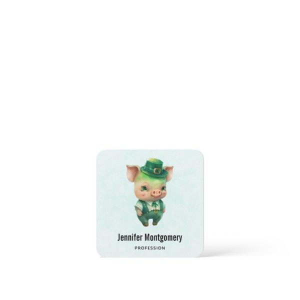 Cute Green Fairytale Pig in Fancy Attire Square