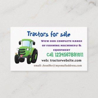 Cute green happy farm tractor cartoon illustration