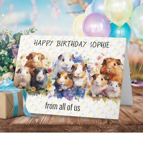 Cute Guinea Pigs Happy Birthday From All Of Us Card