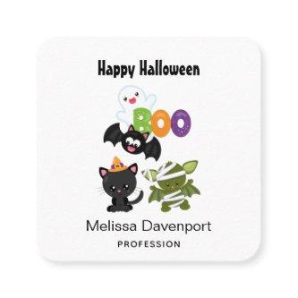 Cute Halloween Cat, Bat, Mummy & Ghost Square