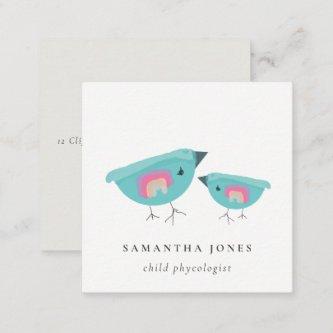 Cute Hand Drawn Rainbow Blue Birdy Mother Baby Square