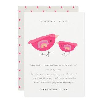 Cute Hand Drawn Rainbow Pink Birdy Baby Shower Thank You Card