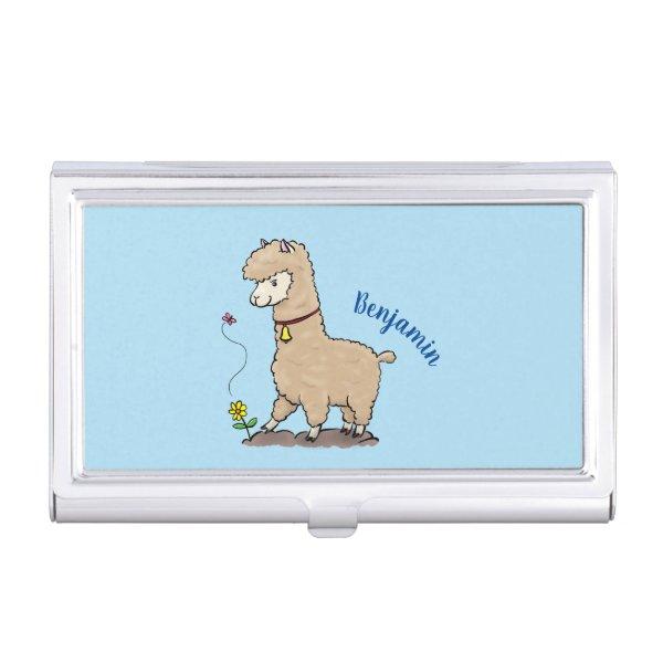 Cute happy alpaca with butterfly cartoon  case