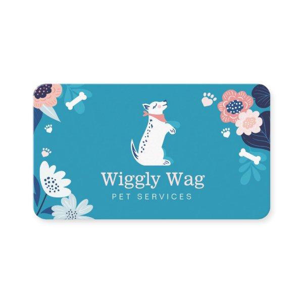 Cute Happy Dog Floral Botanical Blue Pet Services